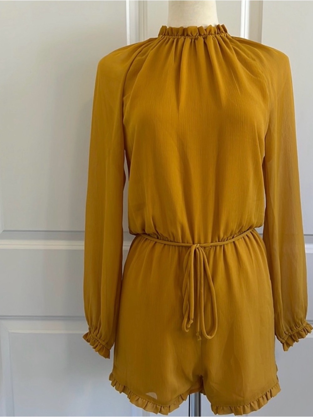 Wayf Mustard Yellow Long-Sleeve Romper New w tags